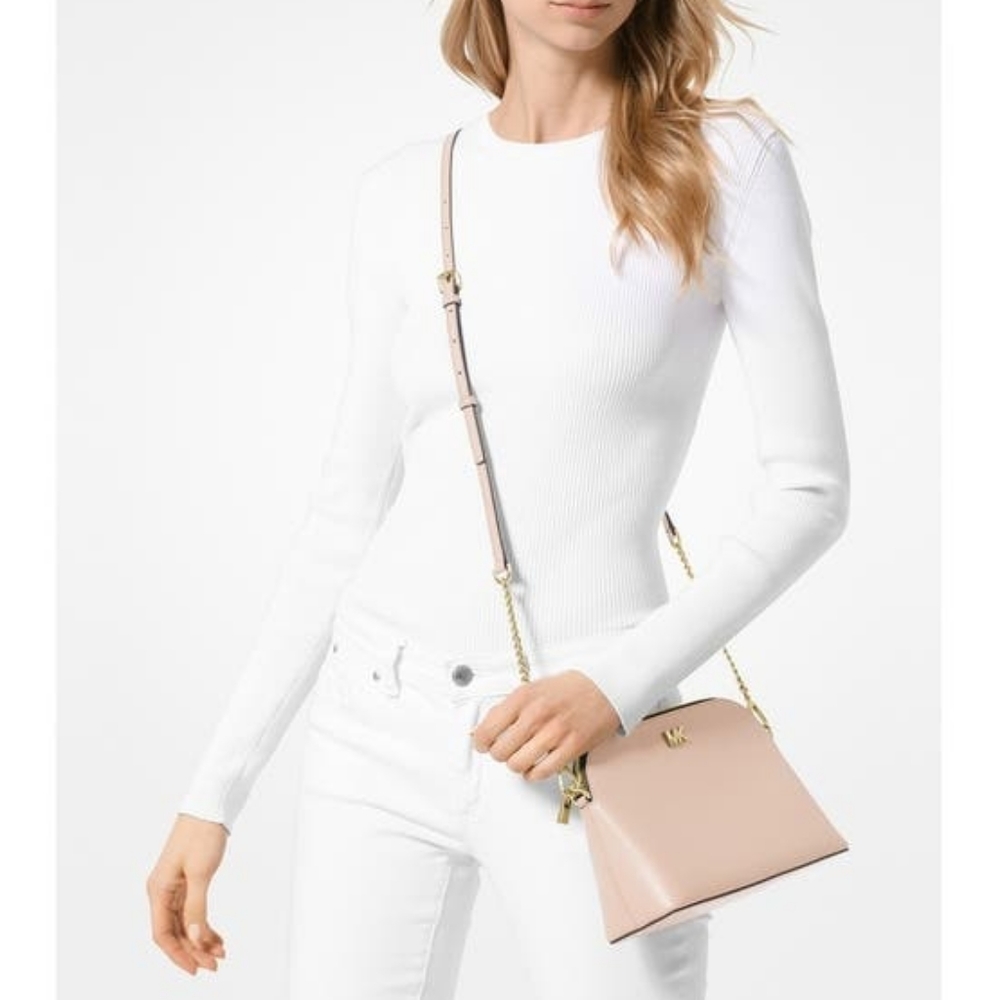 Michael Kors Crossgrain Leather Dome Crossbody Pale Pink